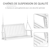 Outsunny Banc Suspendu 2 Places dim. 117L x 69l x 60H m Assise Haut Dossier à Lattes chaînes Suspension incluses Bois Sapin traité Peint Blanc(m-5)