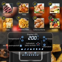 HOMCOM Friggitrice ad Aria 8 in 1 da 6.5 Litri 1700W, con 12 Programmi, Accessori e Schermo LED Nera(m-7)