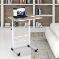 HOMCOM Table roulante de lit canapé table pour ordinateur table informatique dim. 60L x 40l x 68-78H cm hauteur réglable 4 roulettes blanc érable(m-2)