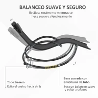Outsunny Tumbona Mecedora con Reposacabezas Reposabrazos y Marco Metálico Carga 120 kg para Interior y Exterior 155x61x88cm Negro(m-5)