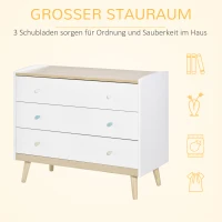 HOMCOM kinder Kommode mit 3 Schubladen Schubladenschrank Kinderzimmer Schrank Kinderschrank mit Antikippvorrichtung Kiefer Weiß 90 x 40 x 75,2 cm(m-4)
