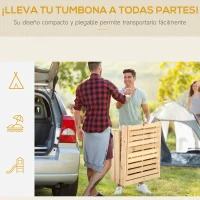 Outsunny Tumbona de Madera Plegable con Respaldo Ajustable en 4 Posiciones Cojín Extraíble Carga 113 kg para Jardín Terraza Camping Exterior 195x59x30 cm Natural(m-5)