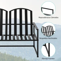 Outsunny Banco de Jardín de 2 Plazas Metal con Respaldo Alto y Reposabrazos para Exterior Parque Patio Terraza Estilo Rústico Carga Máx. 220 kg 108x63x80,5 cm Negro(m-6)