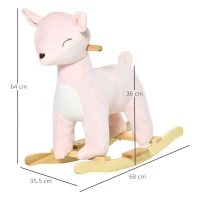 HOMCOM Cavallo a Dondolo per Bambini 36-72 Mesi, Gioco Cavalcabile per Bambini a Forma di Cervo con Suoni in Peluche Rosa, 68x35.5x64cm(m-3)