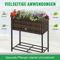 Outsunny Hochbeet, Blumenkasten, tiefe Ablage, Metallrahmen/Polyrattan, 70 x 30 x 70 cm, Braun/Schwarz(m-4)
