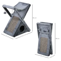 PawHut Arbre à chats pliable design grattoir sisal naturel niche hamac jeu boules suspendues gris(m-3)