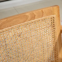 HOMCOM Fauteuil de salon confortable Chaise en Rotin avec Coussin épais- Dossier en cannage - Assise Profonde  - Structure en Bois hévéa Aspect Lin Beige(m-9)