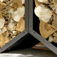 Outsunny Fireplace Log Rack, Steel Firewood Log Holder, 3 Hexagon Boxes, Indoor Outdoor Wood Storage Shelf, 113 x 37 x 113cm, Black(m-9)