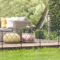 Outsunny Lot de 5 clôture de jardin décoratives, bordures en métal noir avec ornements pour parterre de fleurs - 305 x 80 cm noir(m-8)