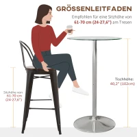HOMCOM Bartisch Stehtisch, Runder Tisch, gehärtet Glasplatte, modernes Design, 60 x 60 x 102 cm, Silber(m-7)