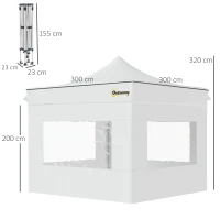 Outsunny Carpa Plegable 3x3 m con Altura Ajustable Cenador de Jardín con 4 Paredes Extraíbles de Tela Oxford 4 Ventanas y Bolsa de Transporte Impermeable Gazebo para Exterior Terraza Camping Blanco(m-3)