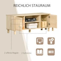 HOMCOM Fernsehtisch Lowboard  TV-Bank TV-Kommode mit 2 Rattantüren und Offene Regale MDF Natur 115 x 40 x 48 cm(m-4)