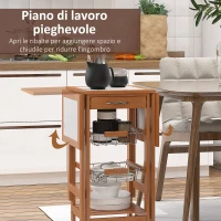 HOMCOM Carrello da Cucina con Piano in Mattonella Servizio Ausiliare Legno metallo Cromato 6 Ruote Cassetto(m-5)