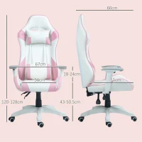 HOMCOM Faux Leather Colour Block Gaming Chair, with 135° Reclining Back - Pink/White(m-3)