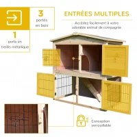 PawHut Clapier à lapin cage à lapin 2 étages 4 portes verrouillables rampe toit bitûmé bois de sapin(m-4)