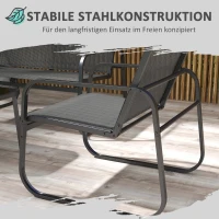 Outsunny 4-teilige Gartengarnitur, 2 Sessel, 2-Sitzer-Sofa, Tisch mit Glasplatte, atmungsaktiver Stoff, Metallrahmen, Schwarz(m-4)