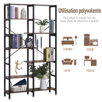 HOMCOM Étagère de Rangement Bibliothèque séparateur de pièce Style Industriel en escalier 6 étagères en Bois et Métal Rustique(m-6)