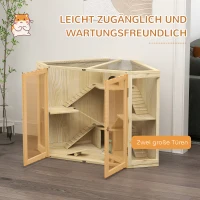 PawHut Hamsterkäfig, 4-Ebenen-Design, mit Fütterungsstation, Wippe, Rampe, Hütten, 115 x 69,5 x 79 cm, Holz(m-5)