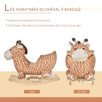Homcom Jouet à Bascule modèle girafon Ceinture de sécurité Fonction Musicale 32 Pistes pour Enfant 18+Mois Marron Beige(m-6)