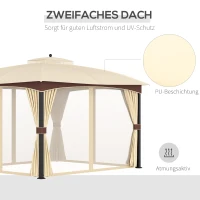 Outsunny Pavillon Gartenpavillon 3 x 4 m Gartenzelt Festzelt Partyzelt mit 4 x Seitenwände Moskitonetz atmungsaktivem Doppeldach Metall Polyester Khaki+Braun(m-4)