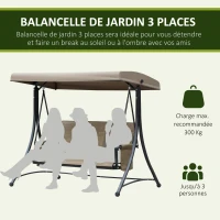 Outsunny Balancelle de Jardin 3 Places Toit Inclinaison réglable Assise Dossier Ergonomique 2 Pochettes Rangement métal époxy alu. textilène marron(m-7)