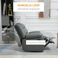 HOMCOM Relax-Sofa für 2 Personen, verstellbare Fußstützen und 135° Neigungswinkel, 168 cm x 98 cm x 102 cm, Grau(m-5)