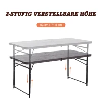 Outsunny Klapptisch, Faltbarer Campingtisch, Höhenverstellbarer Falttisch, Picknicktisch, Metall, Kaffee, 122 x 61 x 53/71,5 cm(m-4)