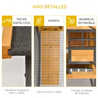 PawHut Conejera de Exterior Jaula para Mascotas Pequeñas 2 Niveles con Rampa Bandeja Extraíble de Madera y Metal 122x63x92 cm para Conejos Cobayas Madera y Gris(m-7)