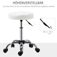 HOMCOM 2er-Set Rollhocker höhenverstellbar, Drehhocker 48-63 cm, Arbeitshocker 360° drehbar, Bürohocker für Büro, Salon, Massage, Spa, Weiß(m-4)