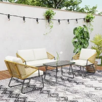Outsunny Four-Piece Rattan Strong Panel Outdoor Sofa Set - Natural(m-10)