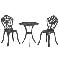 Outsunny Three-Piece Aluminium Floral Bistro Set - Black(m-1)