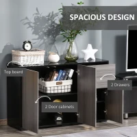 HOMCOM High Gloss Side Cabinet, Push-Open Design with 2 Drawers and 2 Cabinets for Living Room, 74H x 117W x 36Dcm, Light Grey and Black(m-4)