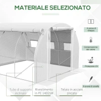 Outsunny Serra a Tunnel 3x3 m con Porta, 6 Finestre e 2 Pareti Avvolgibili, in Acciaio e Telo in PE, Bianca(m-5)