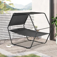 Outsunny Lettino Prendisole Reclinabile a 2 Posti in Acciaio con Cuscino e Tetto Parasole, 210x140x177 cm, Grigio(m-2)
