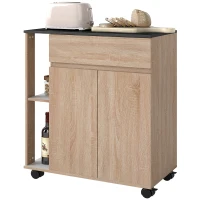 Homcom Dulap Bucatarie Stejar & Negru – Sertare si Roti 78×39,5×88,5 cm(m-11)