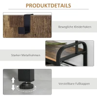 HOMCOM Garderobenständer Schuhregal Kleiderständer mit 8 Haken 2 Ablagen MDF Schwarz 72 x 34 x 185 cm(m-6)