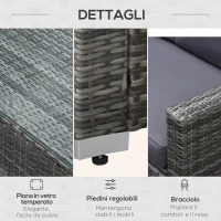 Outsunny Set da Giardino 4 Pezzi in Rattan PE e Acciaio, con Divano, 2 Poltrone e Tavolino da Caffè, Grigio(m-7)