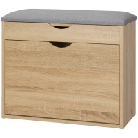 HOMCOM Shoe Bench with Cushion for 4 Pair of Shoes, Storage Bench with Padded Seat, Flip-up Cabinet and Hidden Space for Entryway, Natural(m-11)
