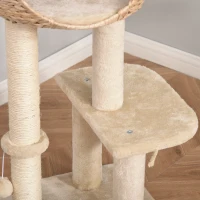 PawHut Arbre à chats style cosy chic griffoir sisal naturel grande niche plateformes jeu boule corde escalade peluche courte massette 48 x 40 x 100 cm beige(m-8)