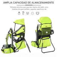 HOMCOM Portador de Bebés con Techo Impermeable Base de Soporte y Múltiples Bolsillos para 6-36 Meses 38x77x87,5 cm Verde Claro(m-7)