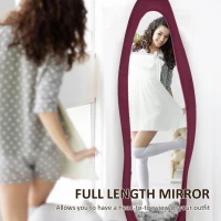 HOMCOM Wavy Velvet-Feel Full Length Mirror - Wine Red(m-4)