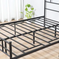 HOMCOM Double Metal Bed Frame Solid Bedstead Base with Headboard and Footboard, Metal Slat Support and Underbed Storage Space, Bedroom Furniture, Black(m-8)