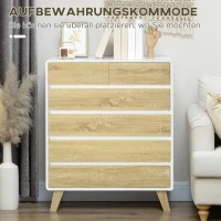 HOMCOM Kommode, Sideboard, 6 Schubladen, minimalistisches Design, weiß+holz, 80 x 40 x 95 cm(m-4)