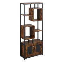HOMCOM Mobile Libreria Scaffale in Stile Industriale con Armadietto a 2 Ante, Scaffale Salvaspazio a 8 Ripiani per Casa e Ufficio, 70x30x180cm, Marrone(m-10)