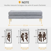 HOMCOM Banc bout de lit banquette coussins d'assise double pieds en acier design moderne 121 x 50,5 x 46,5 cm gris clair(m-7)