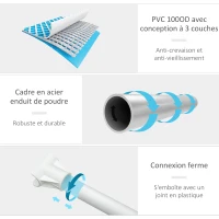 Outsunny Piscine tubulaire hors sol rectangulaire avec filtre, acier et plastique, dim. 340L x 215l x 80 cm, gris clair(m-5)