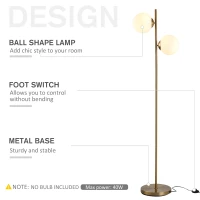 HOMCOM 2 Lights Tree Floor Lamp for Living Room with Globe Lampshade, Standing Lamp for Bedroom, Bulb not Included, Gold Tone(m-4)