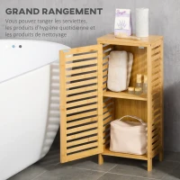 kleankin Armoire de salle de bain en bambou 1 étagère réglable design naturel 30 x 19,9 x 70 cm naturel(m-4)
