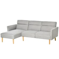 HOMCOM Divano Letto 3 Posti, Divano Angolare in Tessuto Grigio con Schienale Regolabile, Stile Scandinavo, 207x146x80cm(m-1)