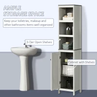 kleankin Tall Bathroom Storage Cabinet, Freestanding Tower Cabinet with 3 Open Shelves and Adjustable Shelf, Antique White(m-4)
